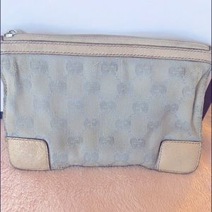 Authentic Gucci Pale Blue and Ivory Accessories Pouch